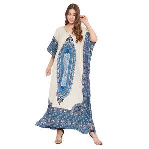 Gypsie Blu Plus Size Caftan African Dashiki Print Maxi Coverup Gown for Outing